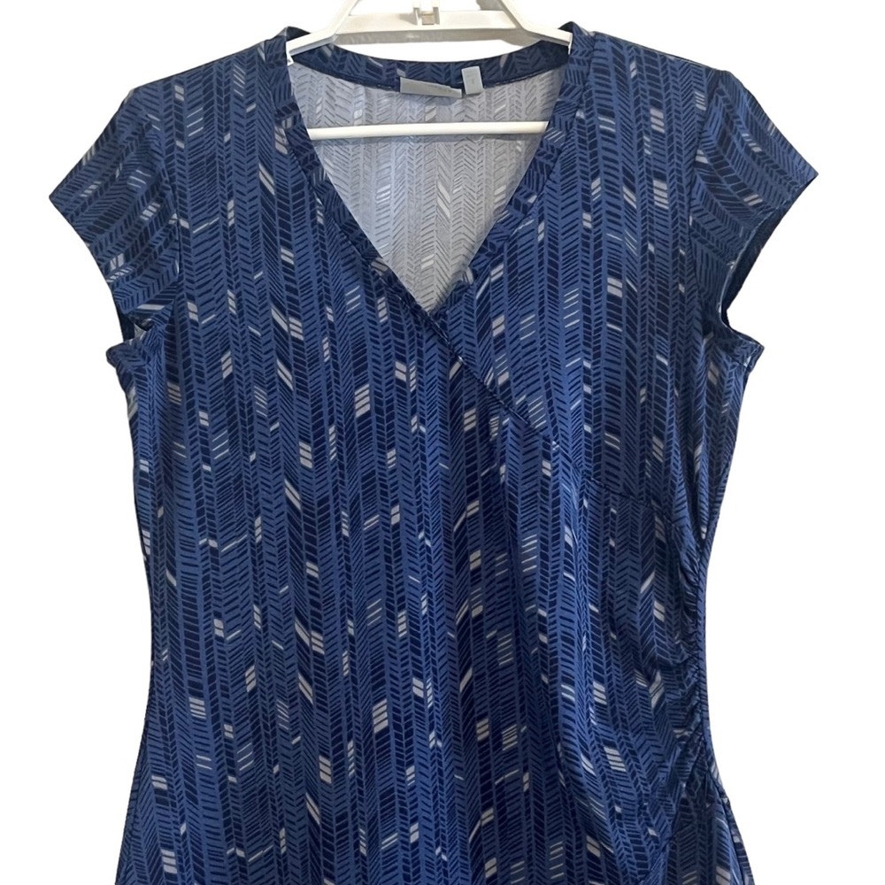 Athleta Blue Printed Short Sleeve V-Neck Dress - Picture 3 of 9